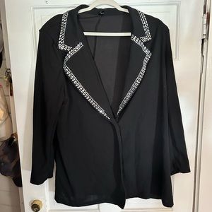 PLUS SIZE rhinestone single button blazer